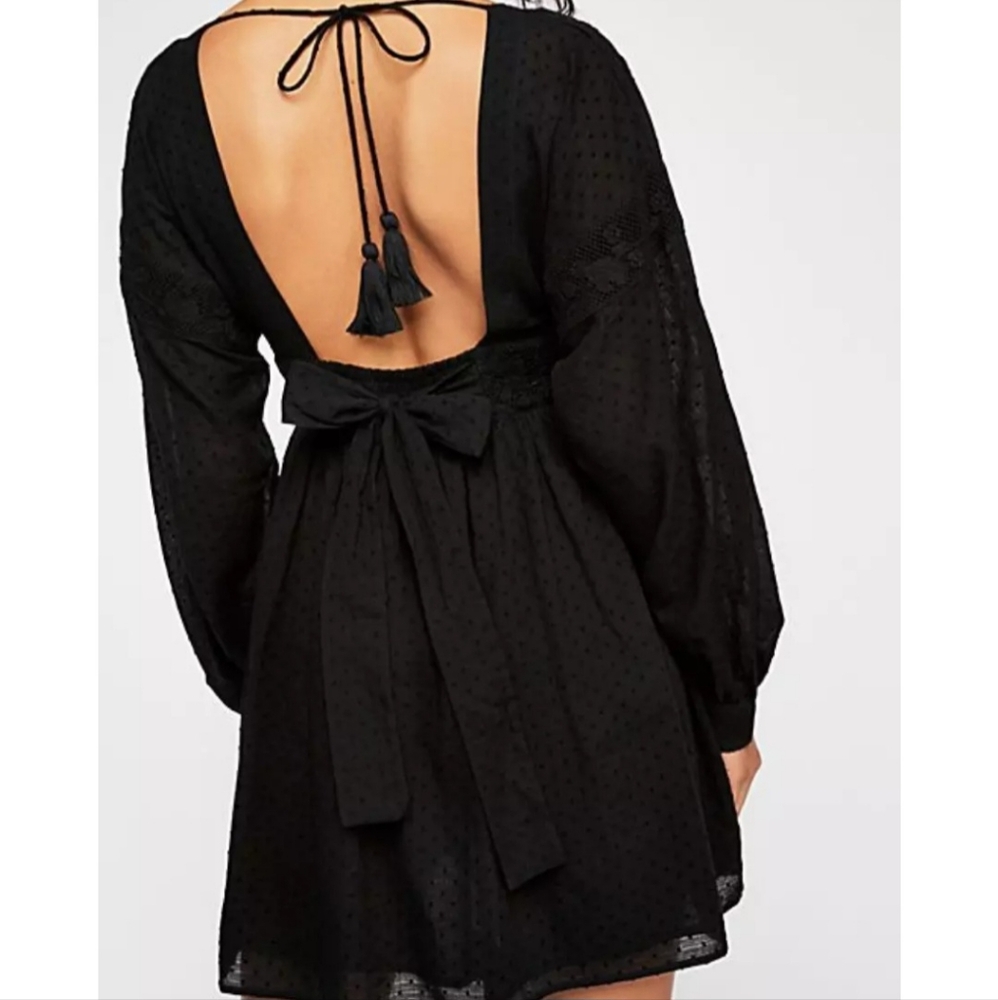 Free People Sugarpie Sexy Black Cotton Swissdot Embroidered Mini Dress Size XS. - Picture 3 of 13
